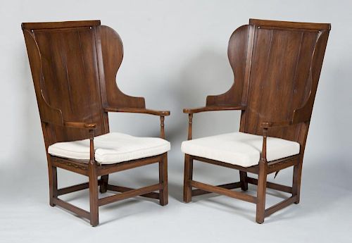 PAIR OF ENGLISH WALNUT WING CHAIRS