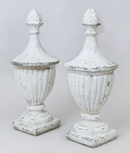 PAIR OF WHITE-WASHED CONCRETE GARDEN FINIALS