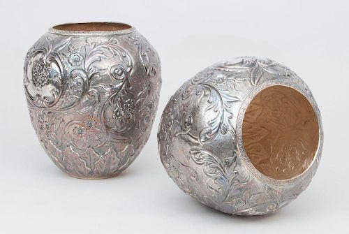PAIR OF REPOUSSÉ STERLING OVOID VASES
