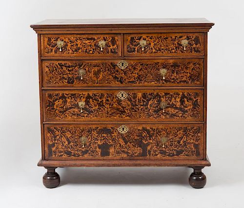 WILLIAM AND MARY BURL-MAPLE VENEERED CHEST OF DRAWERS
