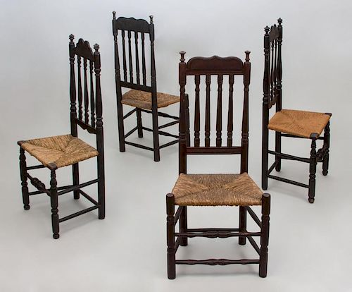 ASSEMBLED GROUP OF FOUR PAINTED BANISTER-BACK SIDE CHAIRS