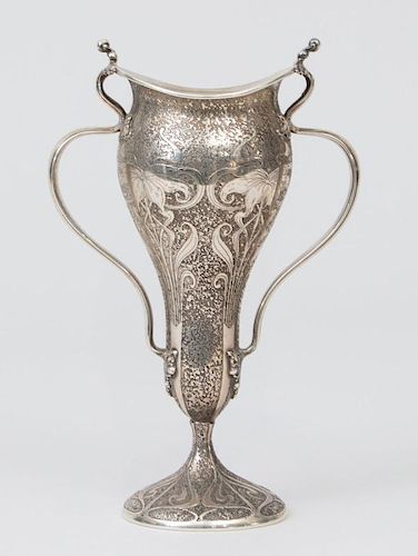 TIFFANY & CO. SILVER TWO-HANDLED VASE