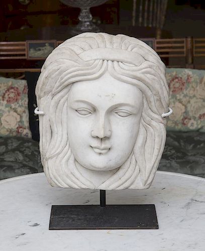 WHITE MARBLE CARVING OF A WOMAN'S HEAD