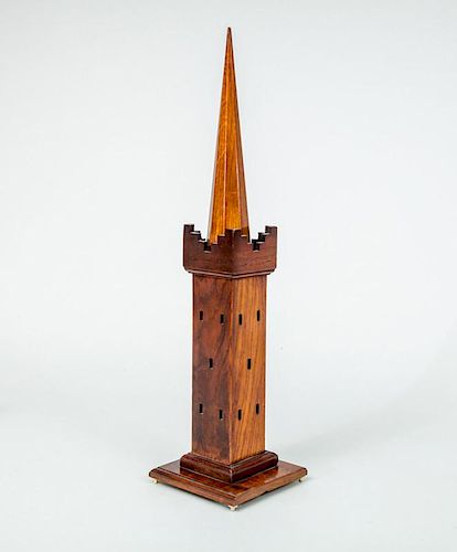 OAK MODEL OF A TOWER WITH SPIRE
