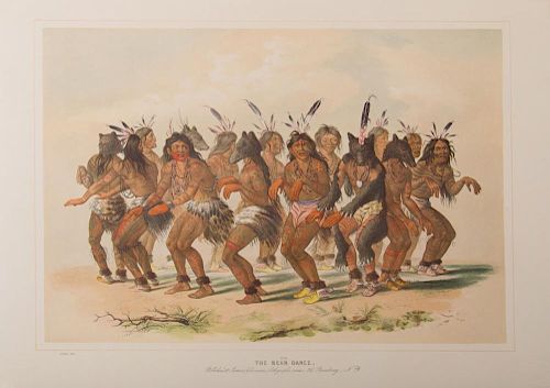 AFTER GEORGE CATLIN (1796-1872): THE BEAR DANCE (PLATE 18); ATTACKING THE GRIZZLY BEAR (PLATE 19); ANTELOPE SHOOTING (PLATE 2