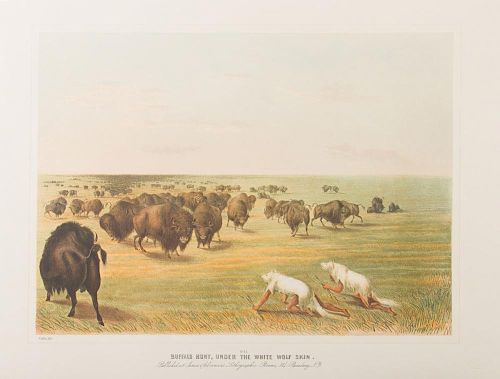 AFTER GEORGE CATLIN (1796-1872): BUFFALO HUNT, UNDER THE WHITE WOLF SKIN (PLATE 13); THE SNOW-SHOE DANCE (PLATE 14); BUFFALLO