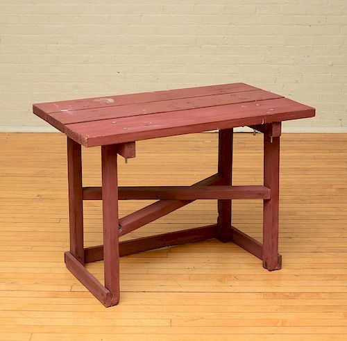 RED PAINTED WOOD WORK TABLE