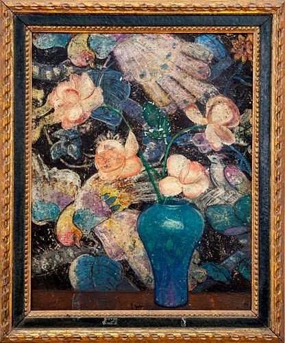 EMMA FORDYCE MACRAE (1887-1974): ROSE AND BLUE, FLOWER DECORATION