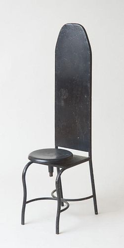 BLACK PAINTED METAL HIGH-BACK DOCTOR'S SWIVEL-SEAT CHAIR