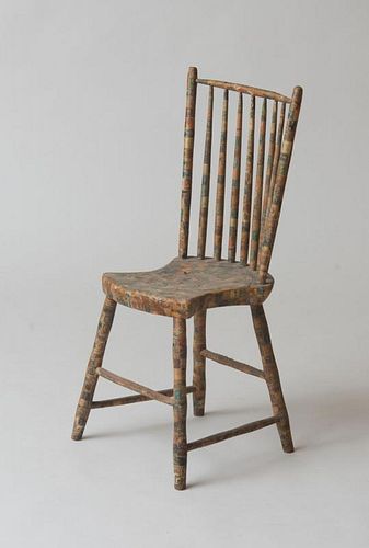 FOLK ART SPINDLE BACK CHAIR DECOUPAGED WITH STAMPS