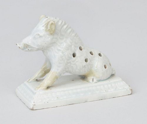 CONTINENTAL FAIENCE WILD BOAR-FORM TOOTHPICK OR HATPIN HOLDER