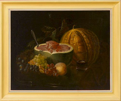 EUROPEAN SCHOOL: STILL LIFE WITH WATERMELON, GRAPES AND SQUASH