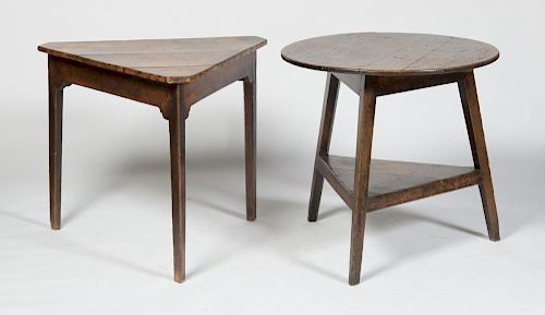 TWO ENGLISH STAINED OAK CRICKET TABLES