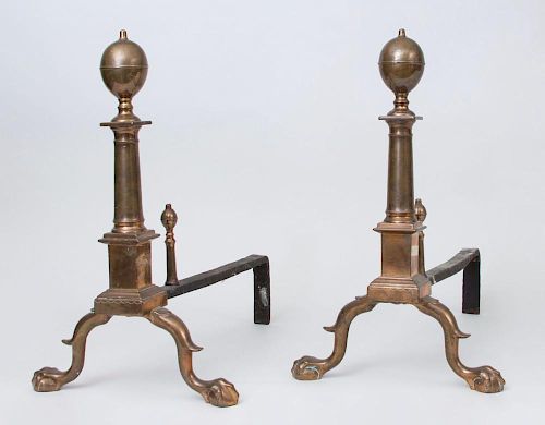 PAIR OF FEDERAL STYLE BELL-METAL ANDIRONS