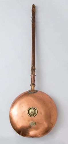 WOOD-HANDLED COPPER BED WARMER