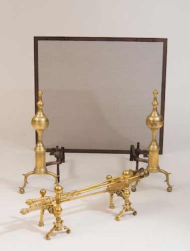 GROUP OF BRASS FIREPLACE EQUIPMENT, POSSIBLY AMERICAN