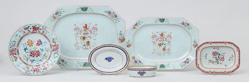 TWO CHINESE EXPORT ARMORIAL PLATTERS IN GRADUATED SIZES AND OTHER WARES