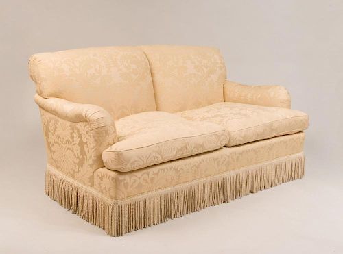 CREAM FABRIC UPHOLSTERED SETTEE, DESIGNED BY DAVID EASTON