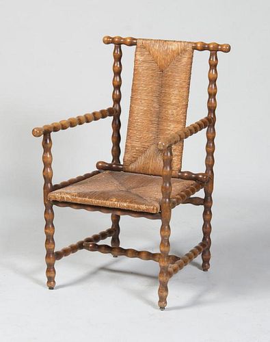 JUGENDSTIL TURNED BEECH AND RUSH ARMCHAIR, BY JOSEF ZOTTI