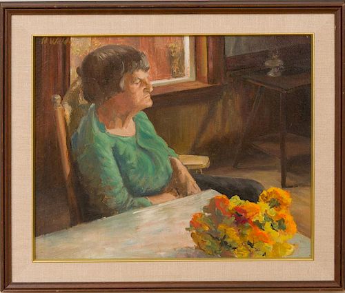 20TH CENTURY SCHOOL: OLD WOMAN IN GREEN