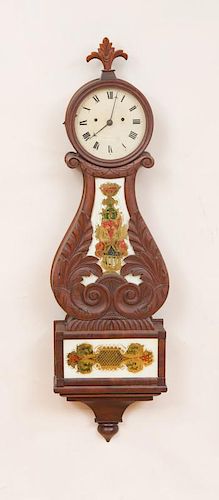LATE FEDERAL CARVED MAHOGANY LYRE-FORM CLOCK, ABIEL CHANDLER