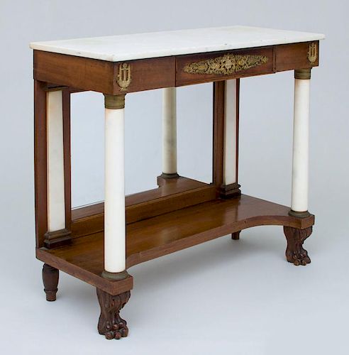 CLASSICAL STYLE GILT METAL-MOUNTED MAHOGANY AND MARBLE PIER TABLE