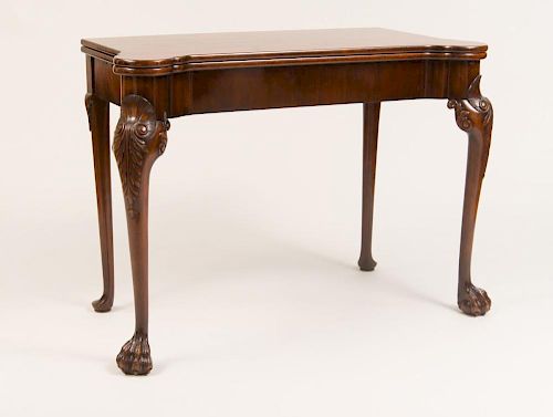 GEORGE III STYLE CARVED MAHOGANY FOLD-TOP CARD TABLE