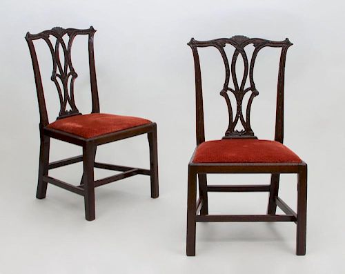 PAIR OF GEORGE III CARVED MAHOGANY SIDE CHAIRS