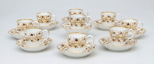 SET OF NINE WORCESTER PORCELAIN COFFEE CUPS AND STANDS