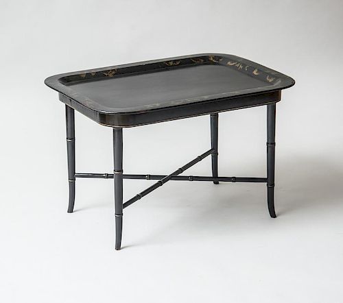 ENGLISH BLACK LACQUER TRAY ON STAND
