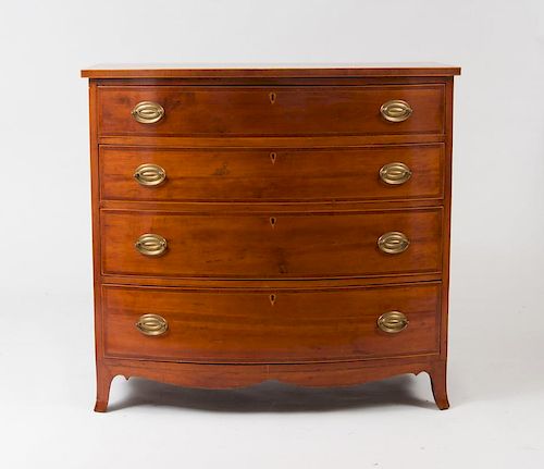 FEDERAL STYLE INLAID CHERRY BOW-FRONTED CHEST OF DRAWERS