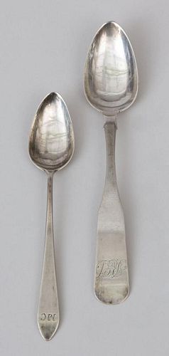 TWO AMERICAN COIN SILVER DESSERT SPOONS