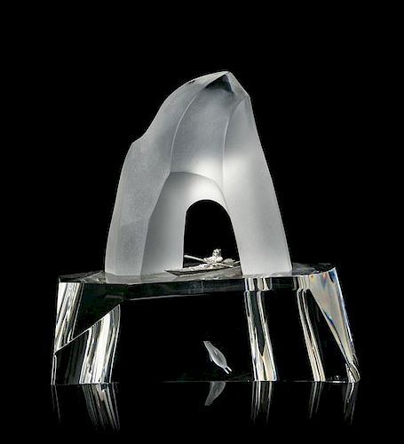 A Steuben Glass and Sterling Silver Sculpture, Height 6 inches.