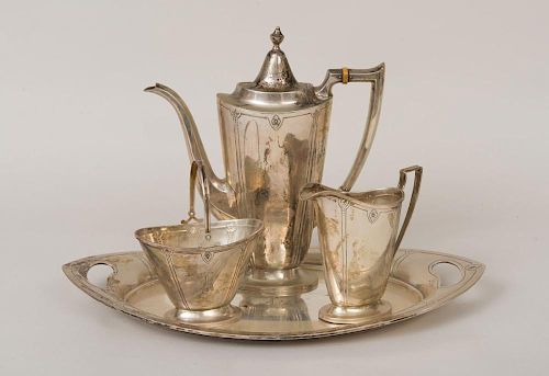 HALLMARK SILVERSMITHS, INC. STERLING SILVER THREE-PIECE AFTER DINNER COFFEE SERVICE AND MATCHING TRAY