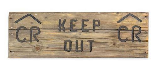 Original "Keep Out" Sign Near the Front Gate at Caribou Ranch Height 11 1/2 x width 35 1/2 inches.