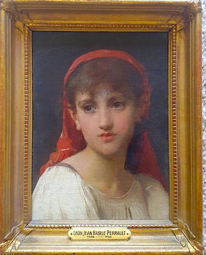 Leon Perrault (1832-1908) portrait of young French girl