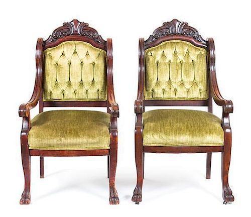A Pair of Victorian Open Armchairs Height 41 inches.
