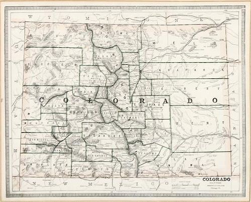 Two Decorative Maps of Colorado Height of taller 9 1/2 x width 12 1/2 inches.