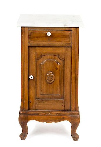 An American Pine Bedside Table Height 29 1/2 x width 15 3/4 x depth 16 1/4 inches.