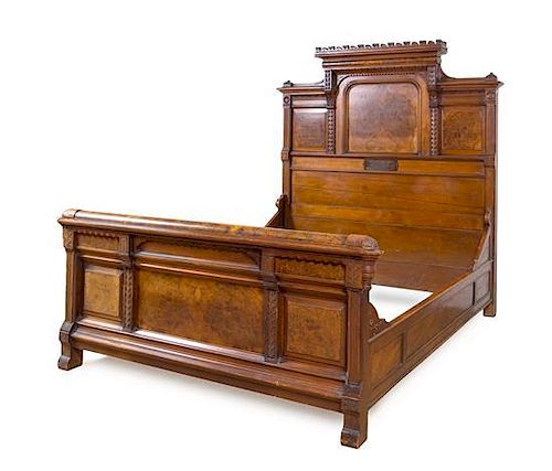 A Historically Significant American Burl Walnut, Mahogany and Oak Bed Height of headboard 79 x width 73 1/2 inches.