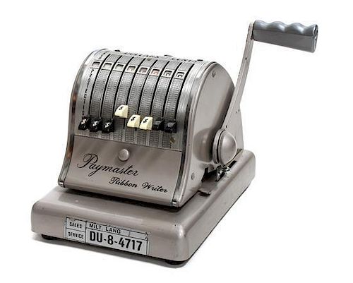 A Paymaster Ribbon Writer. Height over handle 10 inches.