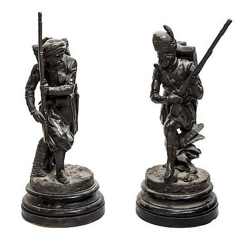 Two Cast Metal Figural Groups Height of taller 17 3/4 inches.