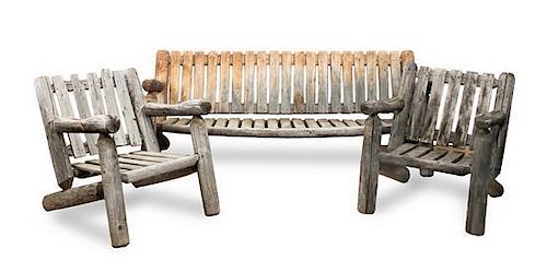 A Suite of Rustic Outdoor Furniture Height of first 27 inches.