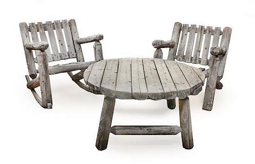 A Suite of Rustic Outdoor Furniture Height of first 18 1/2 inches.