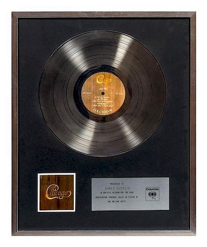 A Chicago V Platinum Record Award Height 20 3/4 x width 16 3/4 inches (overall).