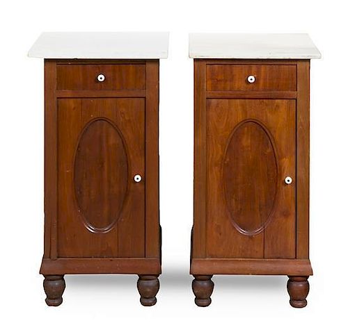 A Pair of Mahogany Bedside Tables Height 30 1/2 x width 16 1/4 x depth 15 1/2 inches.