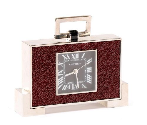 Cartier Art Deco Style Shagreen Desk Clock