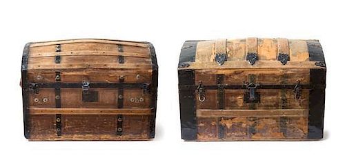 A Near Pair of Domed Wood Trunks Height 18 1/2 inches.