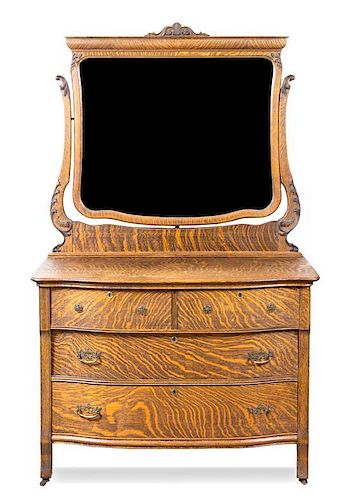 A Victorian Oak Dresser with Mirror Height 72 x width 42 x depth 19 inches.
