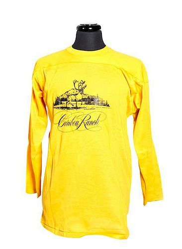 A Men's Caribou Ranch Long Sleeve Yellow Jersey from the 1970s. Size: 42-44.